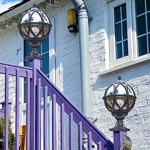 Outdoor Post Light Fixture Hardwired Column Lights with Amber Glass Globe
