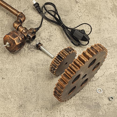 Loft Style Vintage Metal Dimmable Table Lamp with carbonized Wood Base