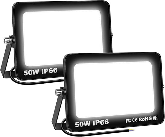 Willpower 2 Pieces 50W LED Flood Lights,4500lm Outdoor Security Lights,IP66 Waterproof Outside Lamp 6000K White Spot Light 110V Exterior Lighting for Yard Backyard House Court Stadium Parking