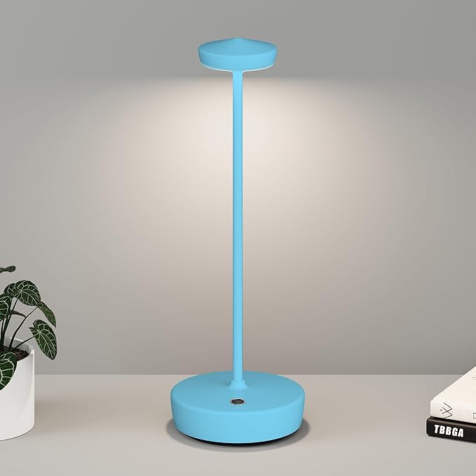 1 Pack Cordless Table Lamp Rechargeable - LED Battery Table Light with 3 Color Temperatures, Stepless Dimming, Waterproof Aluminum for Indoor Outdoor, Patio, Restaurant, Dinner (Blue)