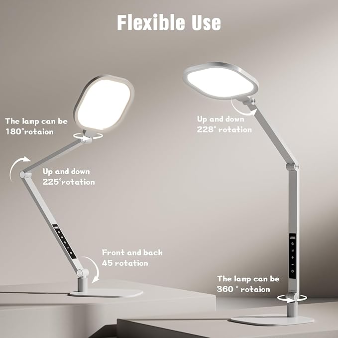 LED Desk Lamp for Home Office, 15W Desk Light with CRI >95, Memory & Timer Function, 1200LM Dimmable Computer Light for Video Calls, Conference, Reading, Study (White) - Aura Lighting