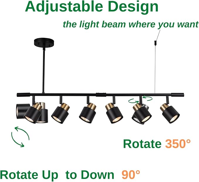6 Light Track Lighting Kit, Matt Black Brass Finish Adjustable Height with Moden Flush Mount Ceiling Spotlight for Kitchen,Dining,Living Room,Home Improvement - Aura Lighting