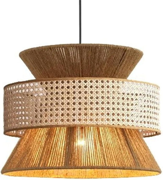 Retro Rattan Lamp Japanese Wabi-sabi Style Pendant Light with Hemp Rope Shade Industrial Restaurant Hotel Vintage Chandelier Lantern Coastal Hanging Lamp for Bedroom