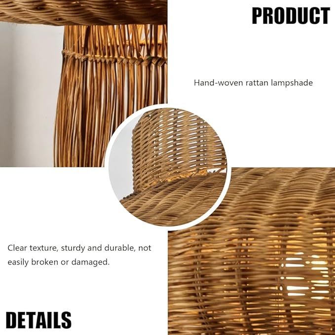 Lantern Shape Rattan Pendant Light, Handwoven Wicker Chandelier,Natural Plant Rattan Hanging Lamp,Japanese Wabi-Sabi Chinese Zen Southeast Asian Fixture,for Living Room Tea Room Restaurant