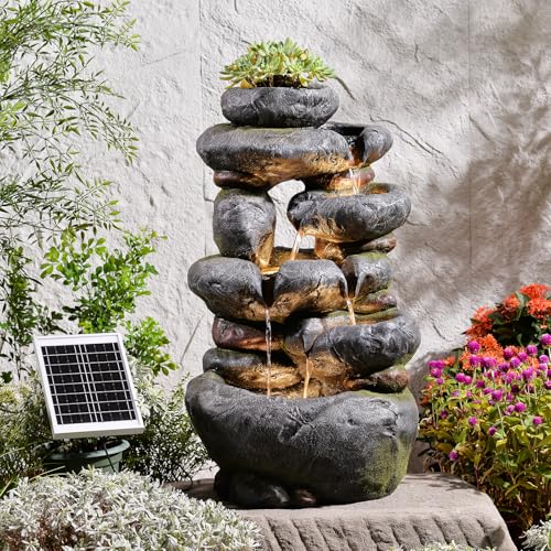 5 Tiers Cascading Solar Water Fountain Outdoor Garden
