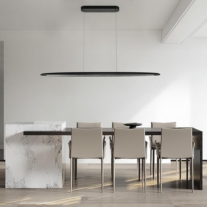 59inch Integrated Led Pendant Light 40w Dimmable Wood Black Linear Pendant Lighting Led Modern Island Light with Black Finish for Living Room Dining Room Billiard & Pool Lights - Aura Lighting