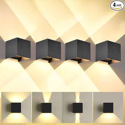 15W 4Pack Led Black Outdoor Wall Sconces Light Fixtures Modern Exterior/Interior Waterproof Porch Wall Mounted Lighting Outside Wall Lamps for Garden Shop Yard Patio Home Entryway Park Staircase