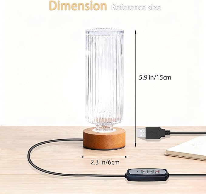 Dimmable Crystal Night Light,Small Bedside Lamp,Nightlight with Timer,Room Decor Desk Lamp,Bedroom,Living Room,Kitchen,Dining Room Lamp (Vertical Striped Pattern)