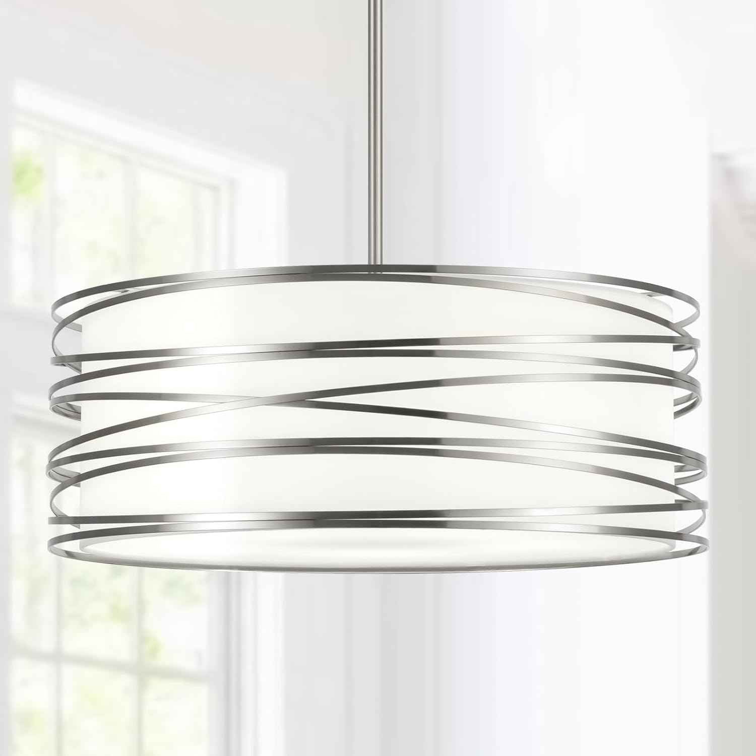 19.7" Drum Chandelier 5-Light Brushed Nickel Modern Pendant Light Adjustable Hanging Lighting Chandeliers for Dining Room Kitchen Island Foyer Living Room Bedrooms