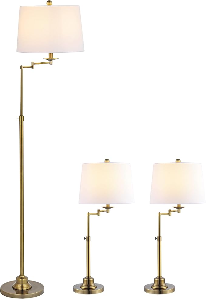 SAFAVIEH Lighting Collection Nadia Contemporary Gold Swing Arm Floor & Table Lamp Set of 3 (LED Bulbs Included)