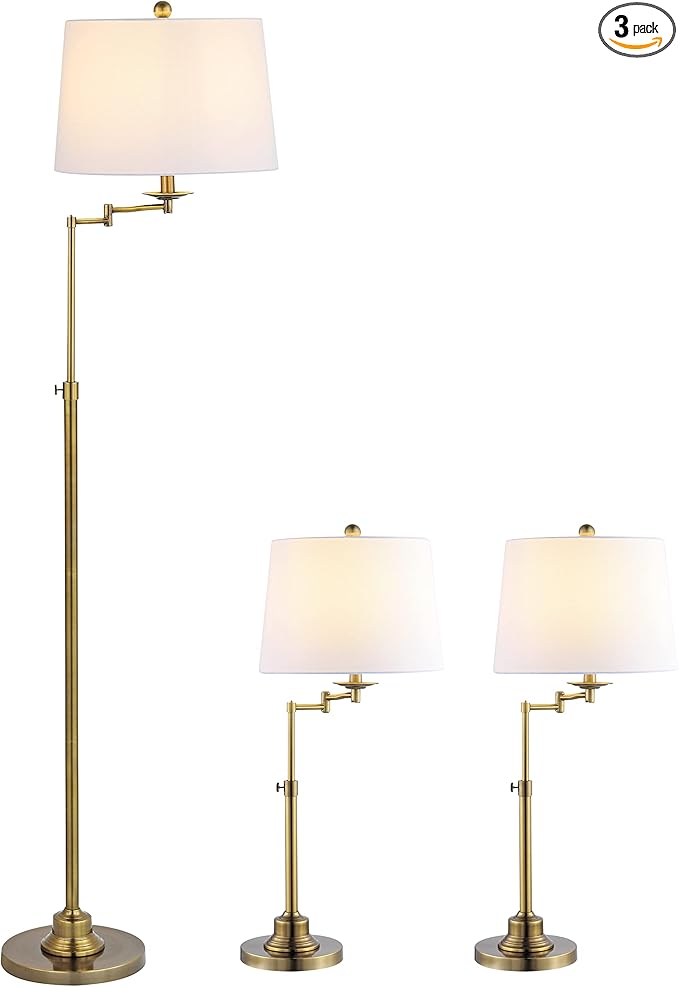 SAFAVIEH Lighting Collection Nadia Contemporary Gold Swing Arm Floor & Table Lamp Set of 3 (LED Bulbs Included)