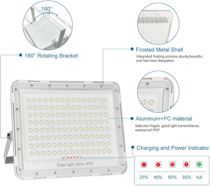 300W LED Solar Flood Lights,24000Lumens Street Flood Light Outdoor IP67 Waterproof with Remote Control Security Lighting for Yard, Garden, Gutter, Swimming Pool, Pathway, Basketball Court, Arena
