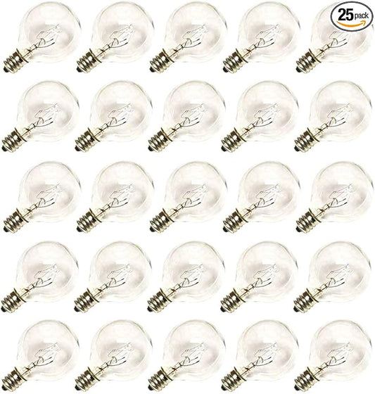 SUNSGNE Clear Globe G40 Bulbs Replacement Screw Base Light Bulbs 1.5-Inch, 5 Watt - Fits E12 and C7 Sockets, 25 Pack