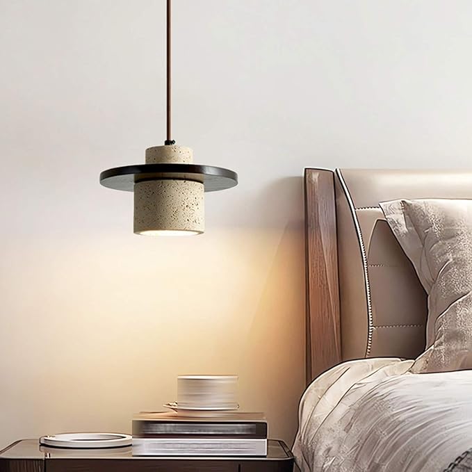 Wabi Sabi Pendant Light Natural Stone Retro Japanese Style Yellow Travertine Pendant Lighting Vintage Mini Wood Nordic Hanging Light Adjustable For Kitchen Island & Dining Room