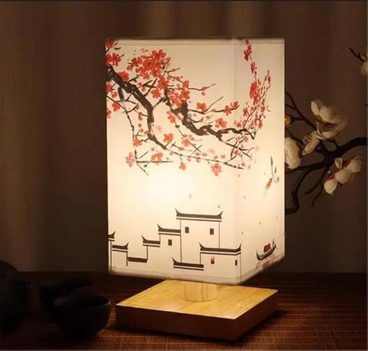 Japanese Lantern Bedside Bamboo Lamp - Table Lamp Japanese Decor Flower Lamp for Nightstand, Dresser, Living Room, Kids Room, Dorm, Office (Instructions + Lightbulb Included) (B)
