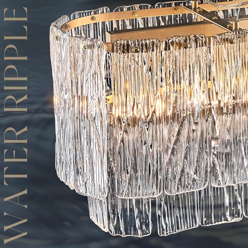 35.5" Rectangle Crystal Glass Chandelier 6