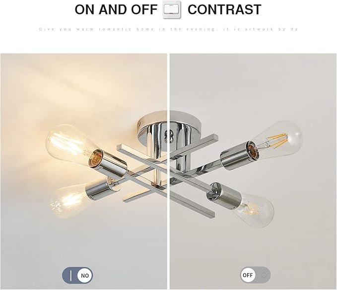 ZGLAOJT ZGLAOJT4-Lights Ceiling Light Fixture，Chrome Modern Metal Chandelier，Farmhouse Lighting for Kitchen Bedroom Bathroom LivingRoom Corridor LaundryRoom Bar