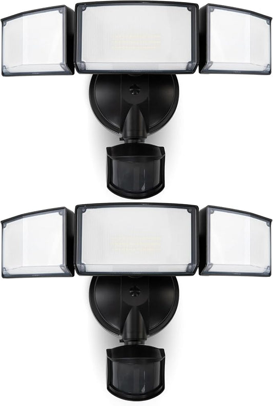 LUTEC 2 Pack 72W 7500LM LED Security Lights Motion Sensor Light Outdoor, 5000K Daylight, IP65 Waterproof, Dusk to Dawn, 3-Head Motion Detected Flood Light for Garage, Yard, Porch(Black) - Aura Lighting