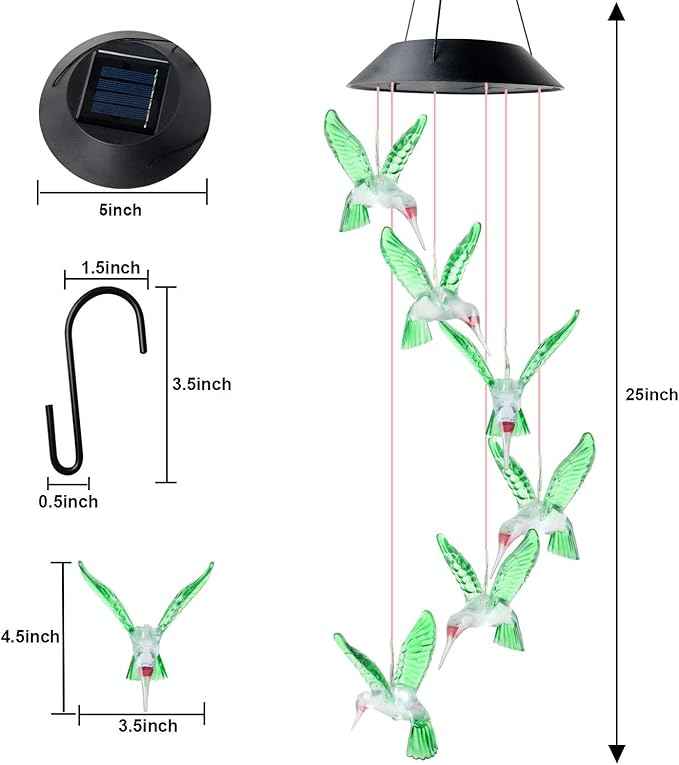 JOBOSI Hummingbird Decor Gifts, Solar Hummingbird Wind Chimes Lights, Mothers Day Wind Chime Gift, Gifts for mom, Women, Grandmother, Outdoor Garden Lawn Yard Decor (XL/3.5 * 4.5in)