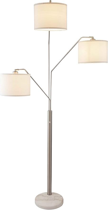 SH Lighting 83.5" Arc Tree Floor Lamp - Featrue 3 Hanging White Drum Fabric Shade with Adjustable Swing Arm and Marable Base - Great for Living Rooms, Bedrooms, or Arching Over Couches - 6949SN