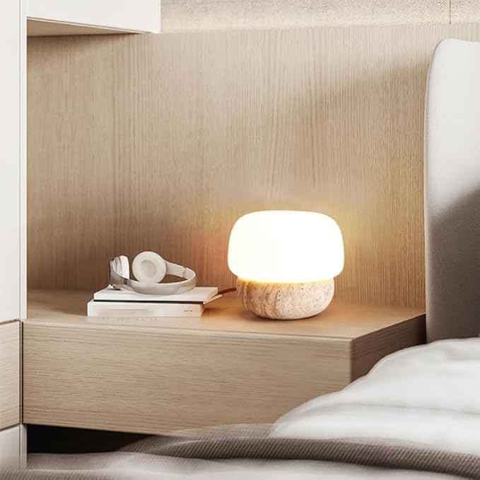 Japanese Wabi-Sabi Table Lamp, Mini Minimalist Desk Lamp with Natural Stone Base, Cute Bedside Light Home Décor Nightstand Lamp, Ideal for Bedroom Living Room Study Room