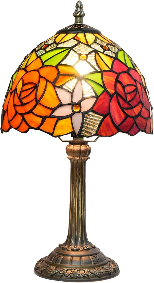 Tiffany Lamp Bedside Table Lamp-Nightstand,Stained Glass Lamp for Bedroom Dorm Living Kitchen, Aesthetic Cute Home Decor Gift (8-inch Rose) - Aura Lighting