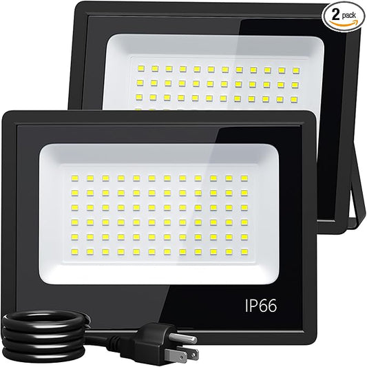 XXBSAZ 50W LED Security Flood Lights (2-Pack), 9000LM Super Bright for Home Safety, Easy 5-Min Plug-in, All-Weather IP66 Waterproof for Garages, Backyards, Driveways - Aura Lighting