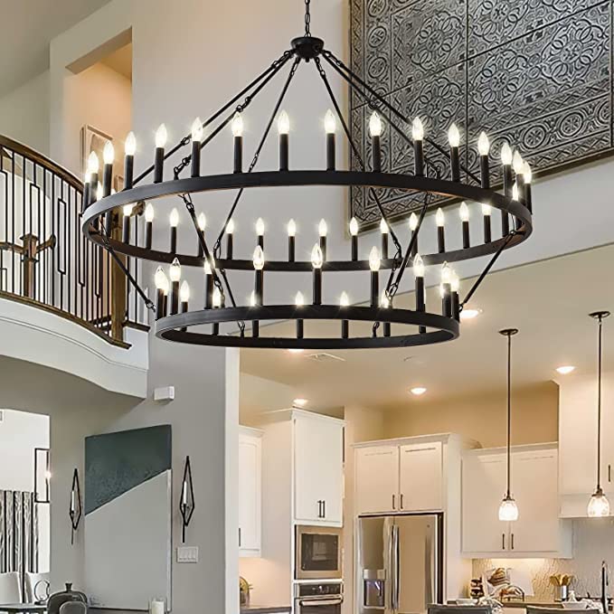 60 Inch Large Black Wagon Wheel Chandelier