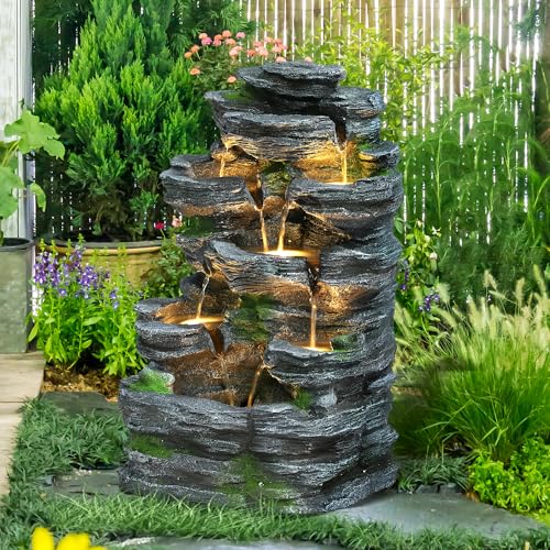 7 Tiers Cascading Rock Water Fountain Outdoor