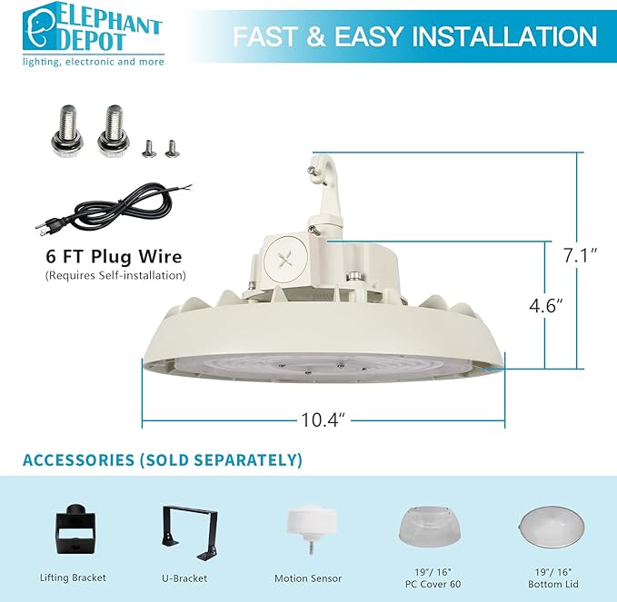 UFO Led High Bay Light, 100/125/150W, Up to 21000LM, 2CCT 4000K/5000K, 0-10V Dimmable High Bay Led Shop Lights for Barn Gym Factory Warehouse,6' Cable Selectable, UL & DLC Listed