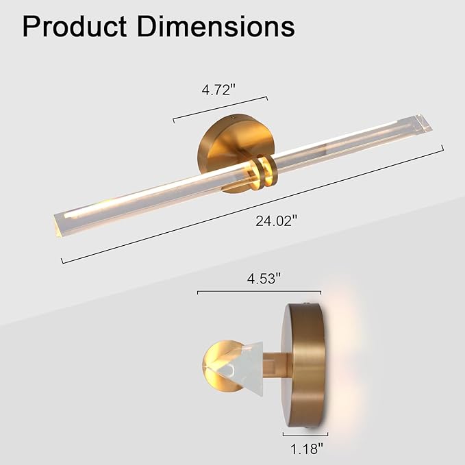 YUYI Crystal Picture Light for Wall, 24" Gold Linear Picture Light Hardwired, Modern K9 Crystal Dimmable Painting Lights for Wall Art, Mirror, Paintings, Picture Frame