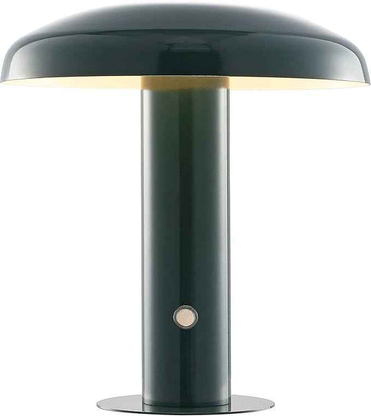 JONATHAN Y 11" Forest Green Rechargeable LED Mushroom Table Lamp, Cordless Portable Dimmable Mid-Century Modern Accent Lamp, with Metal Shade, Touch Sensor (JYL7114D)