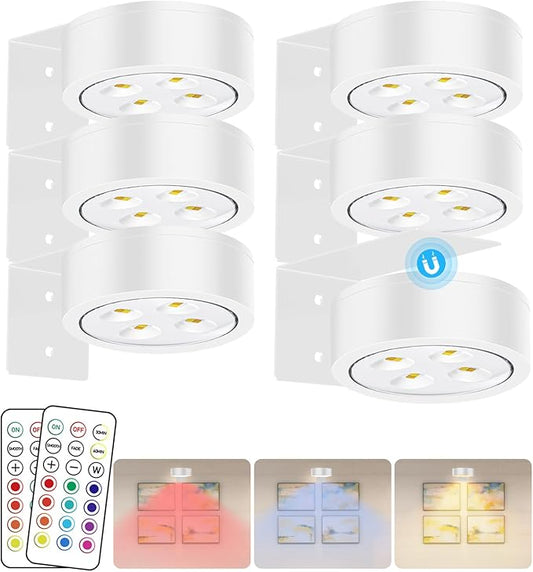 Wireless Battery Operated Painting with Remote Control,13 Color RGB Magnetic Led Art Display Light for Picture Frame, Dimmable and Timer, Wall Decor Display Light 6Pack White