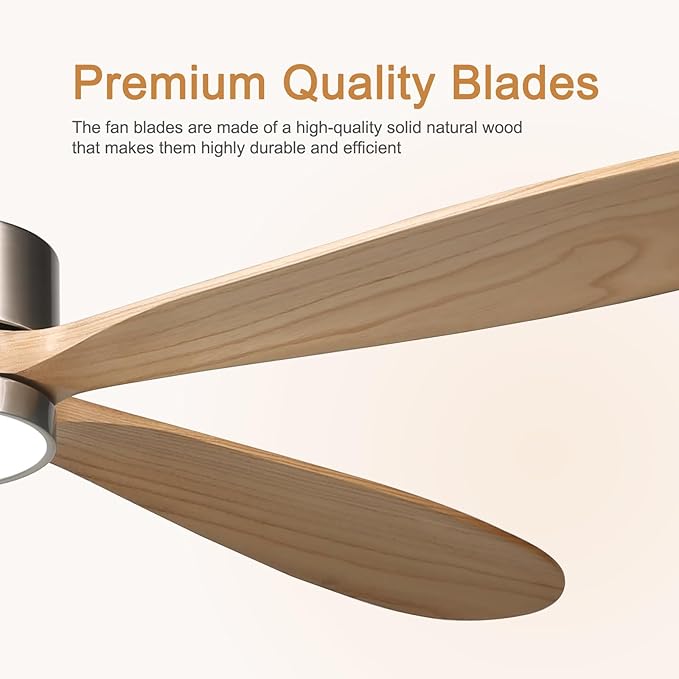 reiga 60 Inch Large DC Motor Outdoor Ceiling Fan with Dimming LED Light Kit, Alexa, Google Home, App and Remote Control, 5 Natural Wood Propeller Blades for Patio Garage Farmhouse and Porch - Aura Lighting