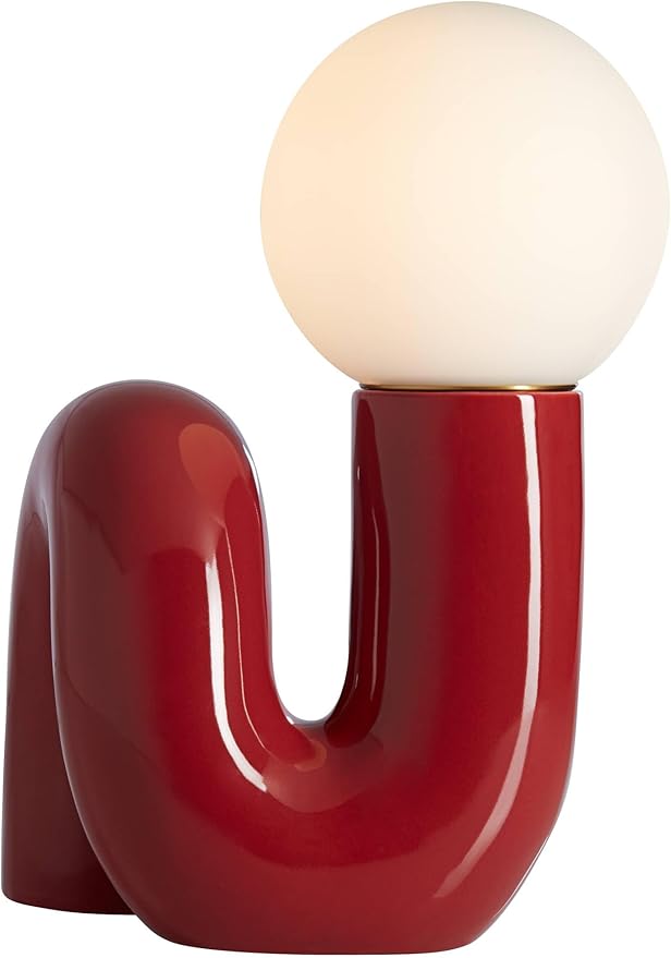 360 Lighting Fondant 11 1/2" Small Mid Century Modern Accent Table Lamps Set of 2 Velvet Red Ceramic Glass White Shade Living Room Bedroom Bedside Nightstand House Office Home