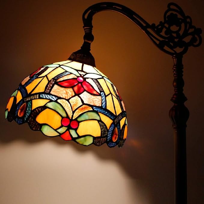 Tiffany Lamp Shade Replacement 12X6 Inch Stained Glass Lampshade Only 1-5/8-Inch Fitter Opening for Arched Floor Lamp, Torchiere Lamp, Pendant Light (Orange Yello)
