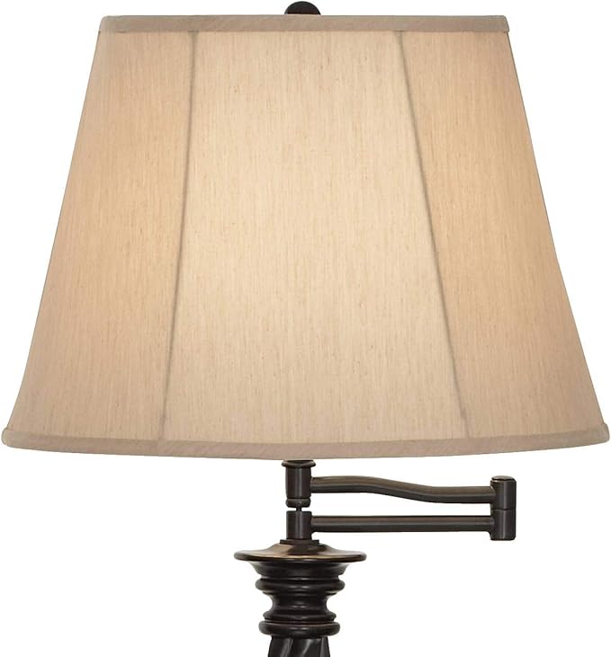 Regency Hill Traditional Adjustable Swing Arm Floor Lamp 58" Tall Painted Restoration Black Bronze Swirl Font Faux Silk Beige Drum Shade for Living Room Reading House Bedroom Family Home