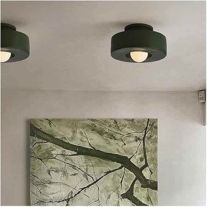 Japanese Wabi-sabi Style Resin Ceiling Light Fixture - 11.81 Inch Semi Flush Mount Ceiling Lighting for Hallway, Kitchen, Corridor, Bedroom, Entryway, Porch, Foyer(Green)