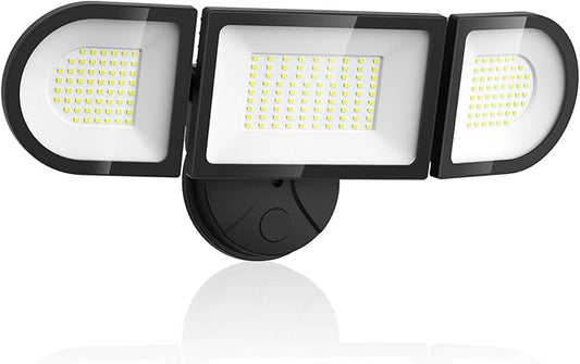 Olafus 130W Flood Lights Outdoor, 13000LM Super Bright LED Flood Light, IP65 Waterprooof Outdoor Flood Light Fixture, 3 Adjustable Heads, 6500K Exterior Security Lights for Yard, Garage, Black - Aura Lighting