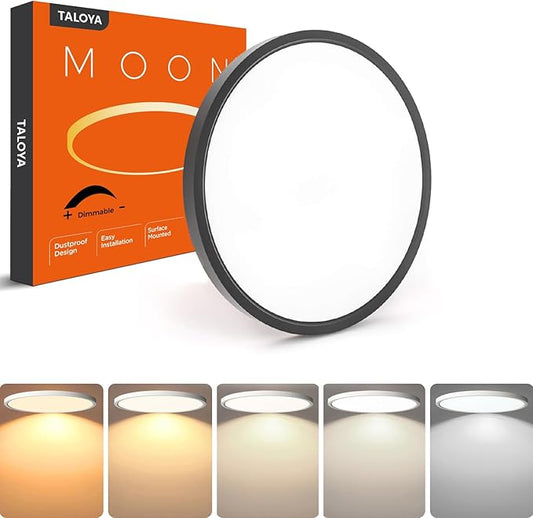 TALOYA Dimmable Flush Mount Ceiling Light,12Inch,20W,5 CCT,LED Ceiling Light Fixture for Bedroom,Kitchen,Living Room,Black - Aura Lighting