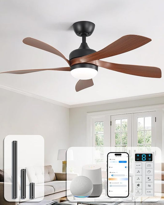 Sofucor 45" Smart Ceiling Fan, Indoor/Outdoor Ceiling Fans with Lights and Remote, Compatible with Alexa/Google/App, 3-Color Light 6-Speed Timing Reversible DC Motor for Bedroom Living Room Patio