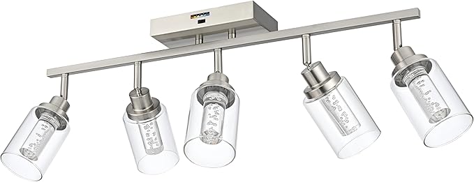 MELUCEE LED 5 Light Track Lighting Kit, Brushed Nickel Ceiling Spotlights Vanity Lights Modern Track Light Fixture with Flexibly Rotatable Heads, Built-in LED Chips, 5-Color Temperature Adjustable - Aura Lighting