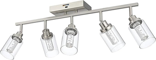 MELUCEE LED 5 Light Track Lighting Kit, Brushed Nickel Ceiling Spotlights Vanity Lights Modern Track Light Fixture with Flexibly Rotatable Heads, Built-in LED Chips, 5-Color Temperature Adjustable - Aura Lighting