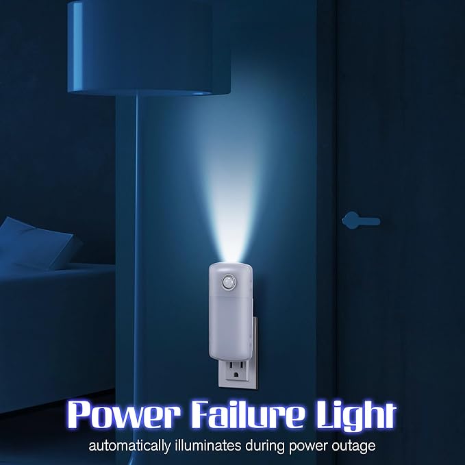 Enhon Emergency Power Failure Night Lights, 5-in-1 Multi Color LED Light, Rechargeable Flashlight with Foldable Plug, Automatic On Off Motion Sensor for Bedrooms, Hallways, Black Outs (6 Pack)