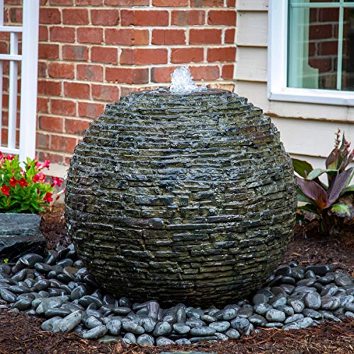 Stacked Slate Sphere Water Fountain and Installation Kit for Yard