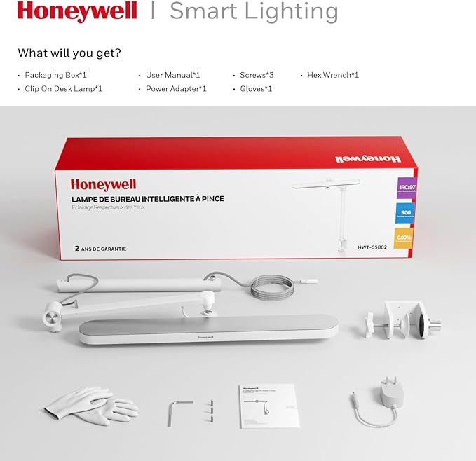 Honeywell LED Desk Lamp with Clamp - 05B02 Upgraded Touch Control Sunturalux Natural Light Clip On Desk Light 4000K 1300LM Dimmable Eye Caring Table Lamp Full Metal Desk Lamps for Home Office - Aura Lighting