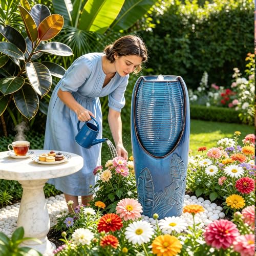 Autodaya 33" H Ceramic Jar Outdoor Water Fountain