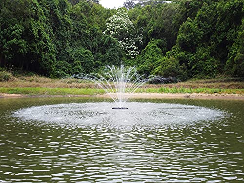 FS02 110V, 1/2 HP, Large Pond Floating Fountain with LED RGB Lights, Oil Free Pump 9000 GPH with 100’ Cord, Two Spray Patterns Included