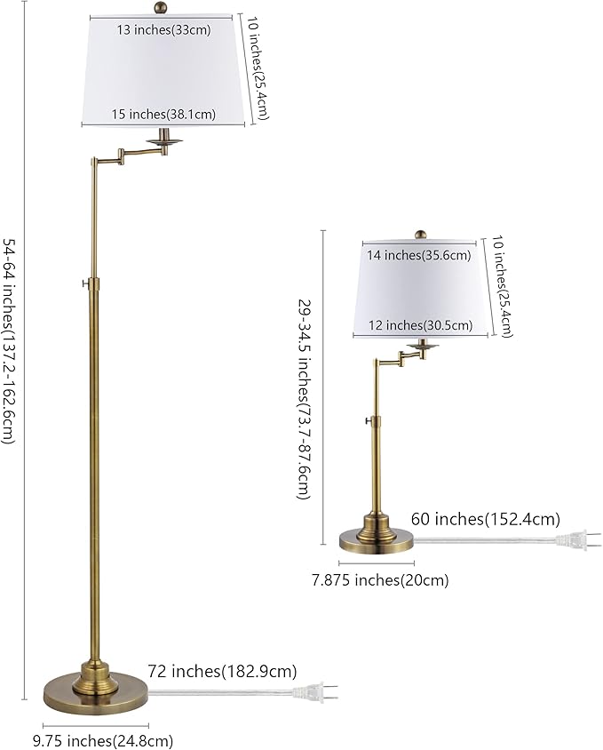 SAFAVIEH Lighting Collection Nadia Contemporary Gold Swing Arm Floor & Table Lamp Set of 3 (LED Bulbs Included)