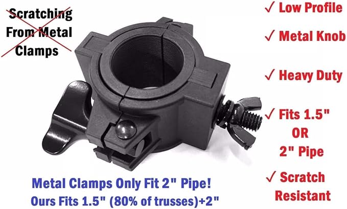 5 Pack Stage Light Clamps for DJ Lighting Products Par Light Plastic O Clamp Fits Size Pipe Diameter: 1.5" and 2" - Aura Lighting